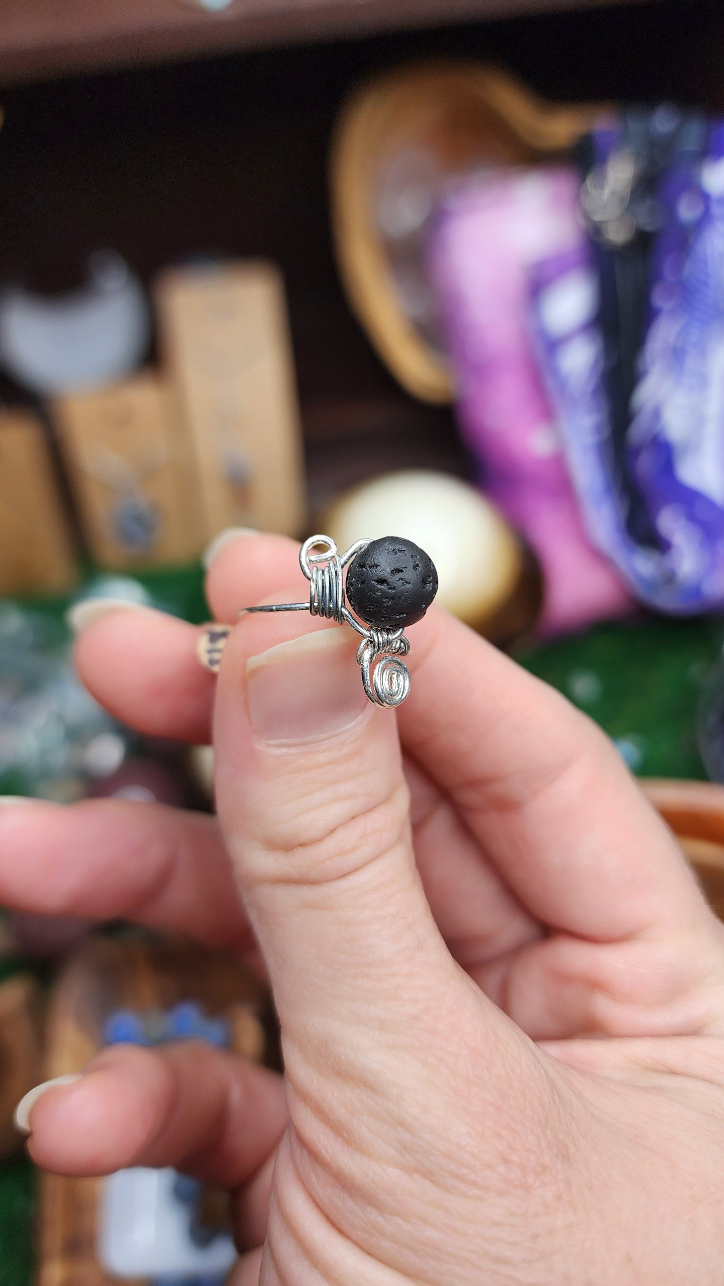 Black Lava Stone Wire Wrapped Ring 🖤