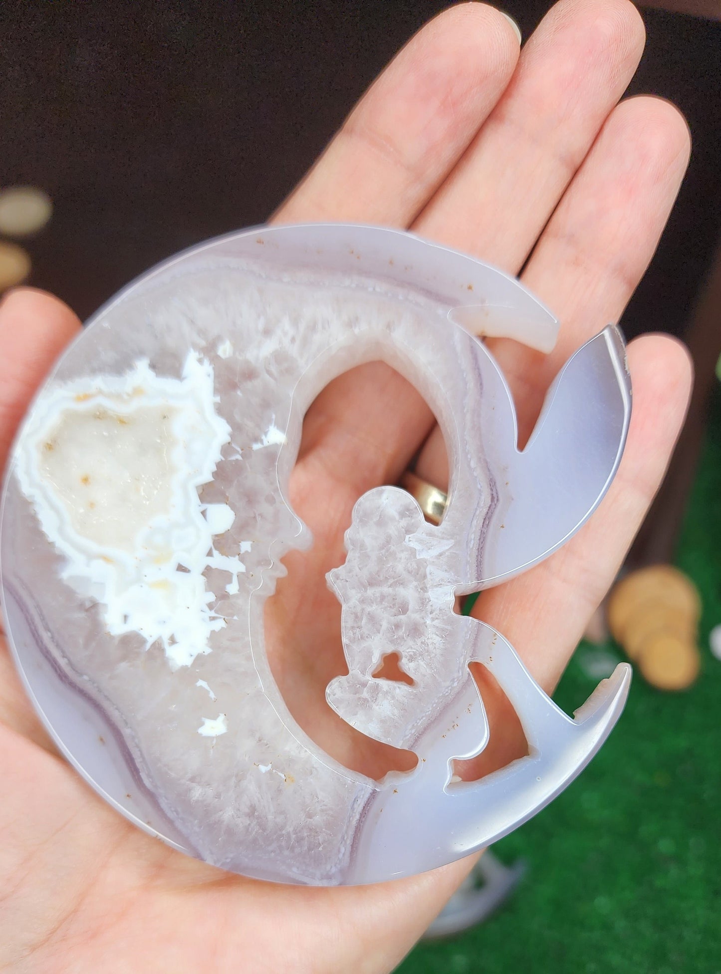 Druzy Agate Fairy on Moon Carvings