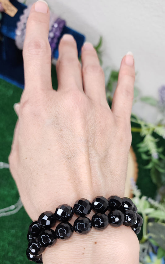 Faceted Black Obsidian Bracelets (10mm)