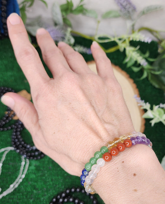 Colorful Rainbow Chakra Beaded Bracelets (6mm)