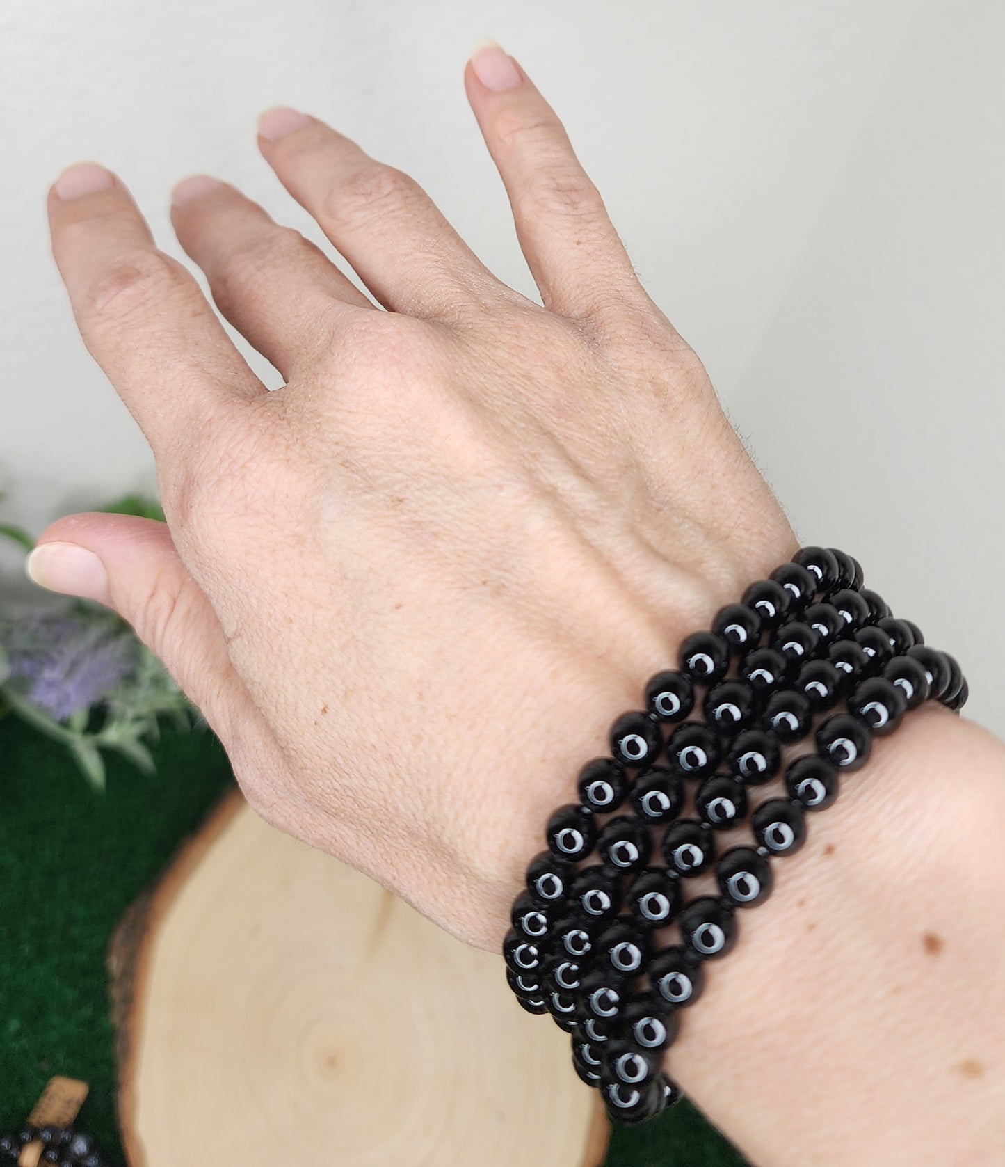 Black Tourmaline Beaded Bracelets (6mm and 8mm)