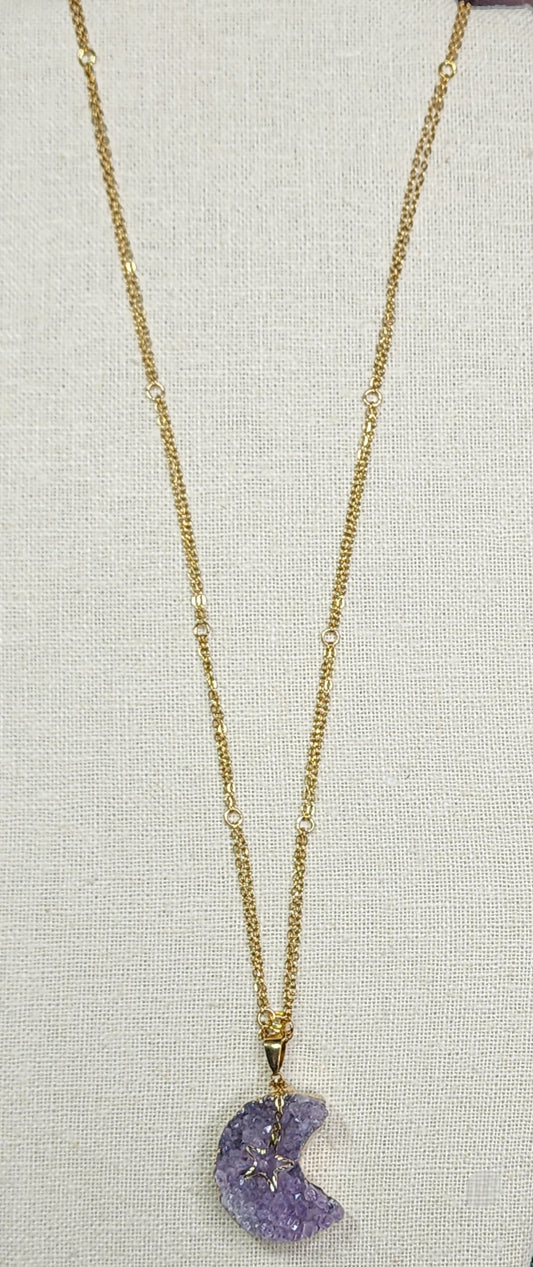 The Gardenia Style Necklace with Amethyst Crescent Moon