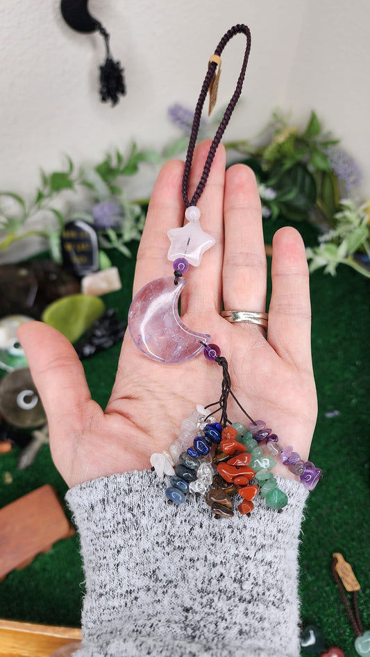 Amethyst Moon and Rose Quartz Star Hangers