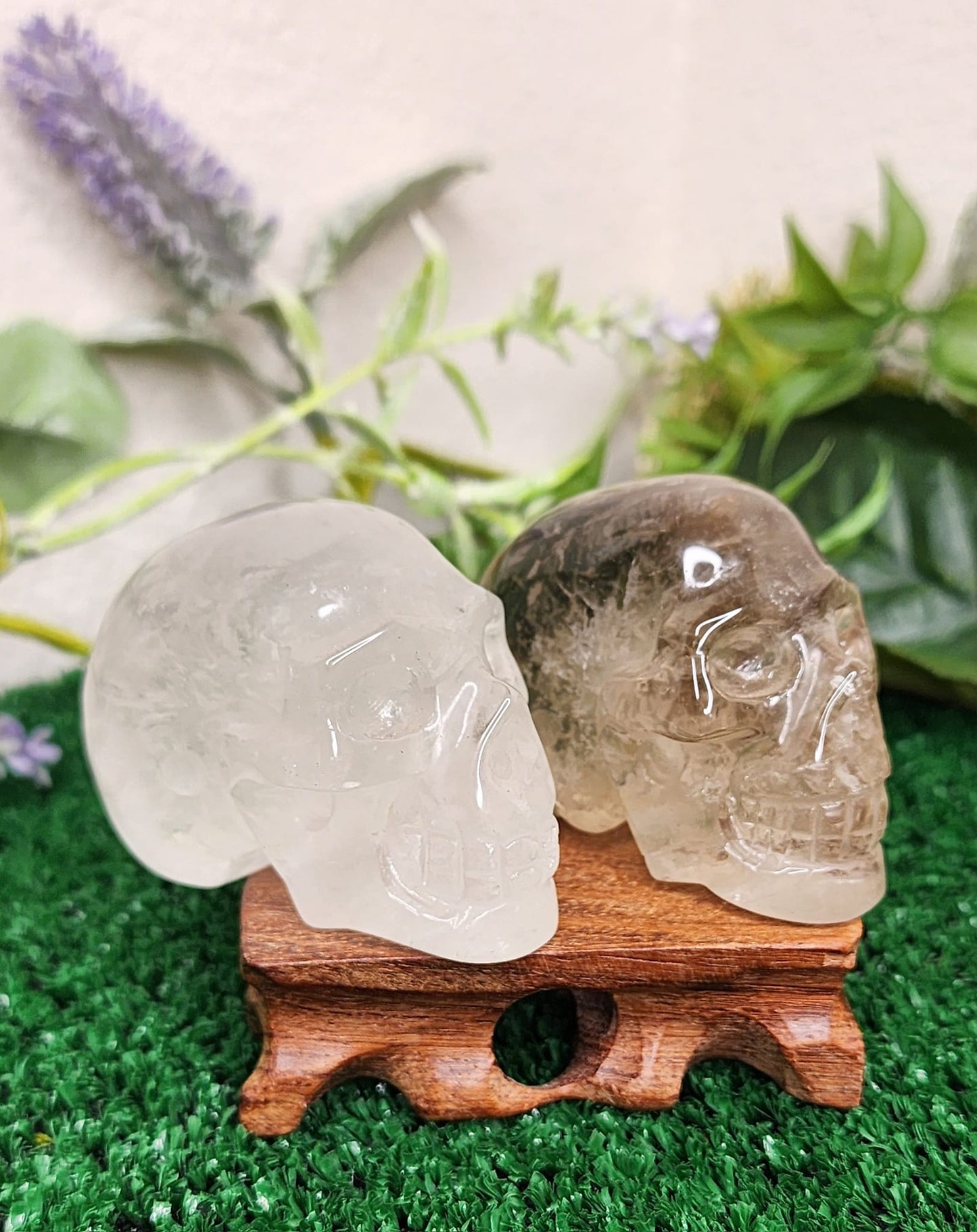 Smoky Quartz & Clear Quartz Crystal Skulls