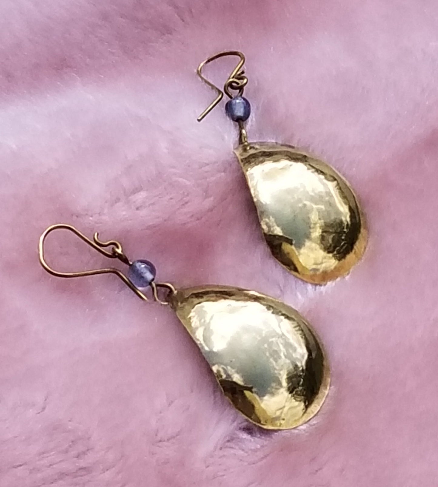 Bronze Teardrop Earrings with Light Blue Agate