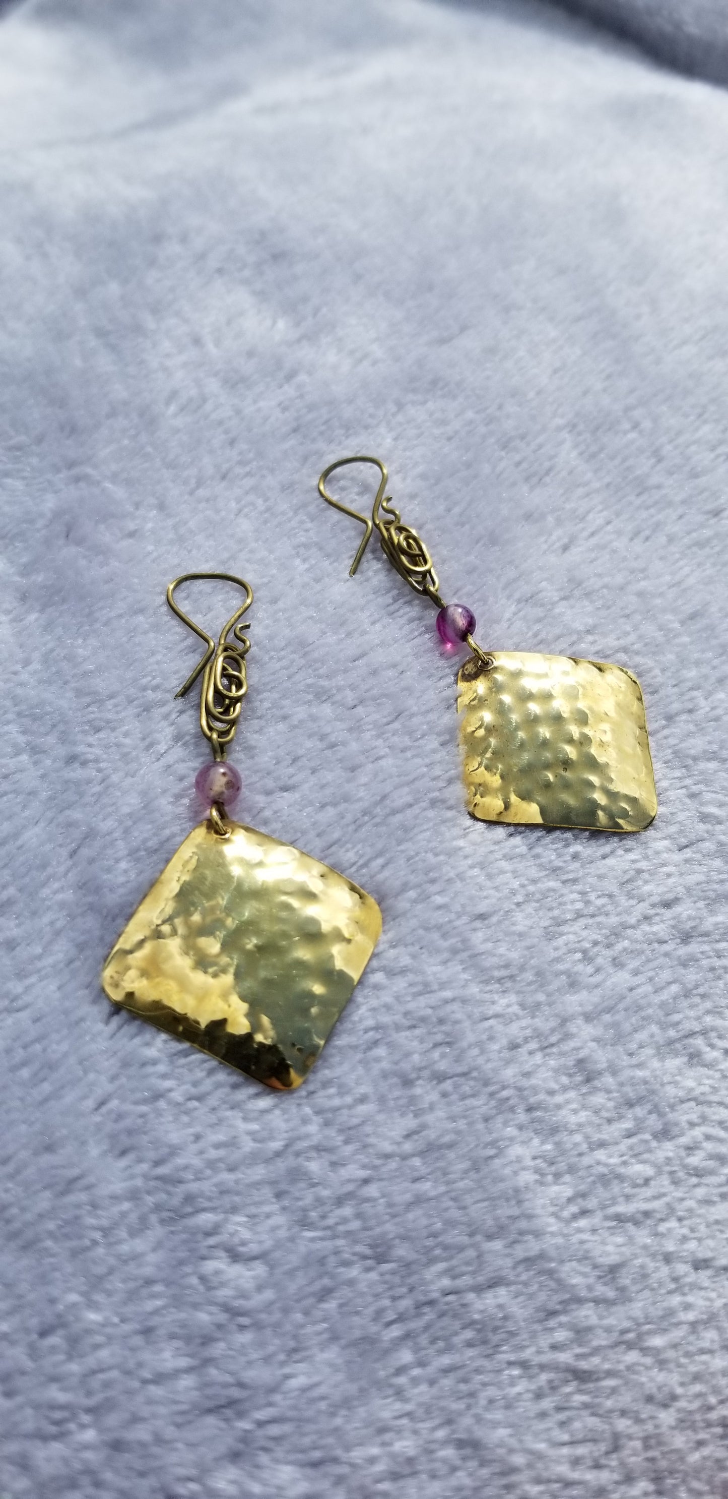 Bronze Square Earrings with Purple Agate