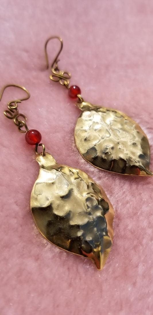 Bronze Leaf Earrings with Carnelian