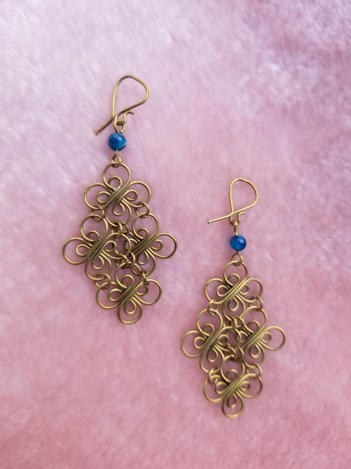 Bronze Filigree Earrings with Blue Agate