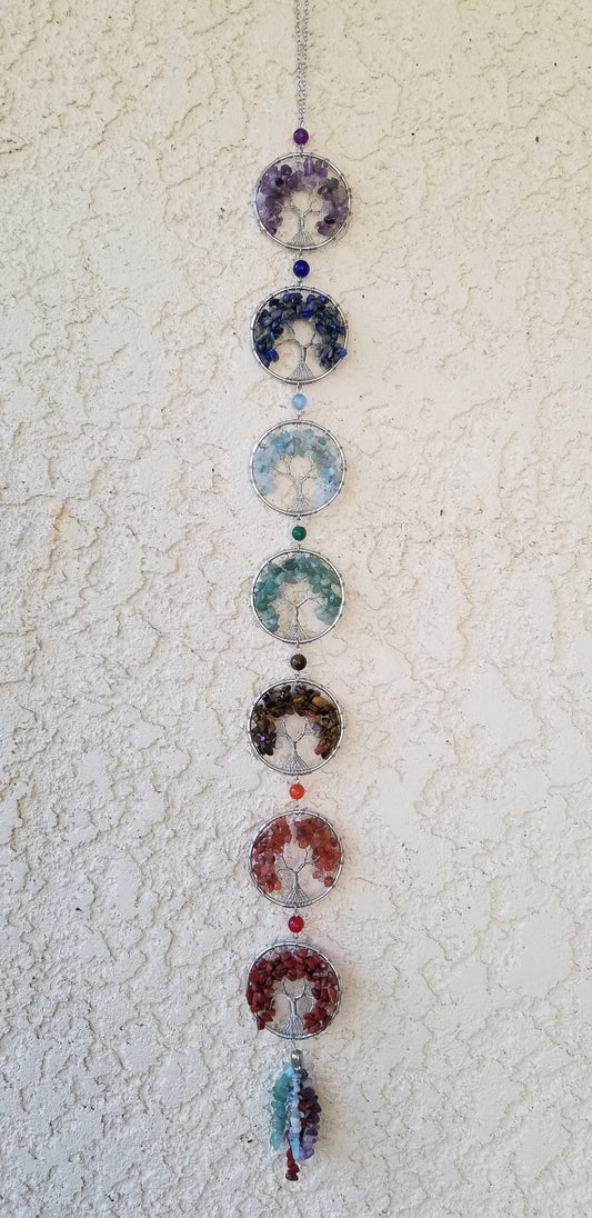 Tree of Life Hanging Crystal Decor w/ 7 Chakra Trees