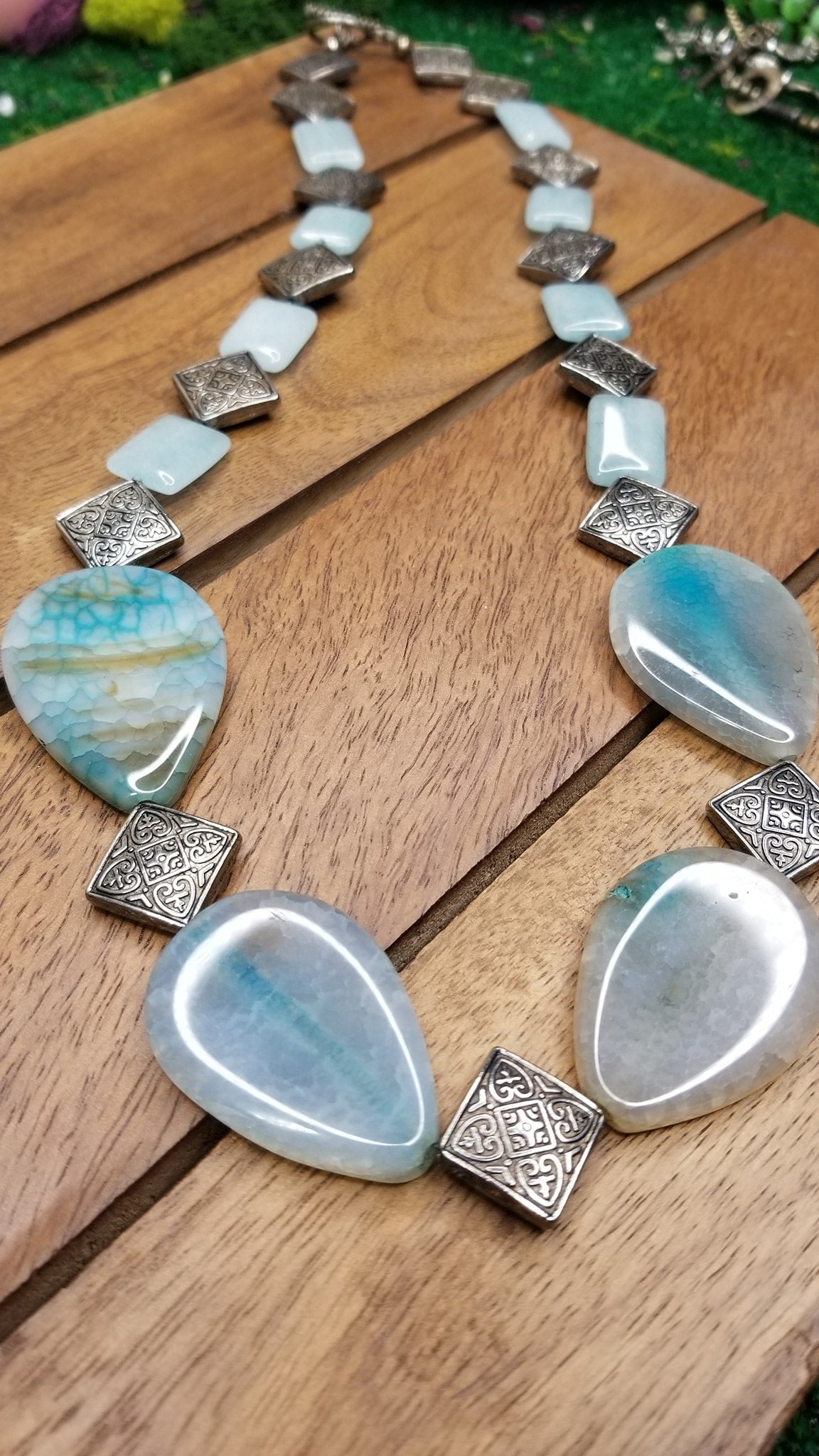Light Blue Silver Plated Agate Necklace 💙