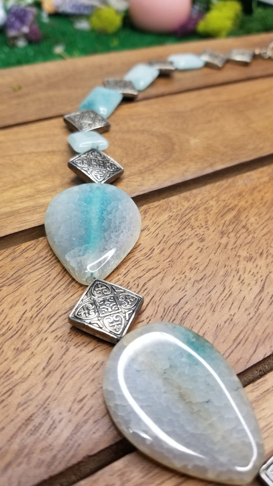 Light Blue Silver Plated Agate Necklace 💙