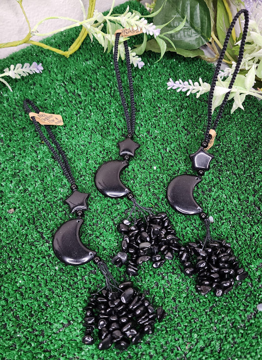 Black Obsidian Moon and Star Hangers