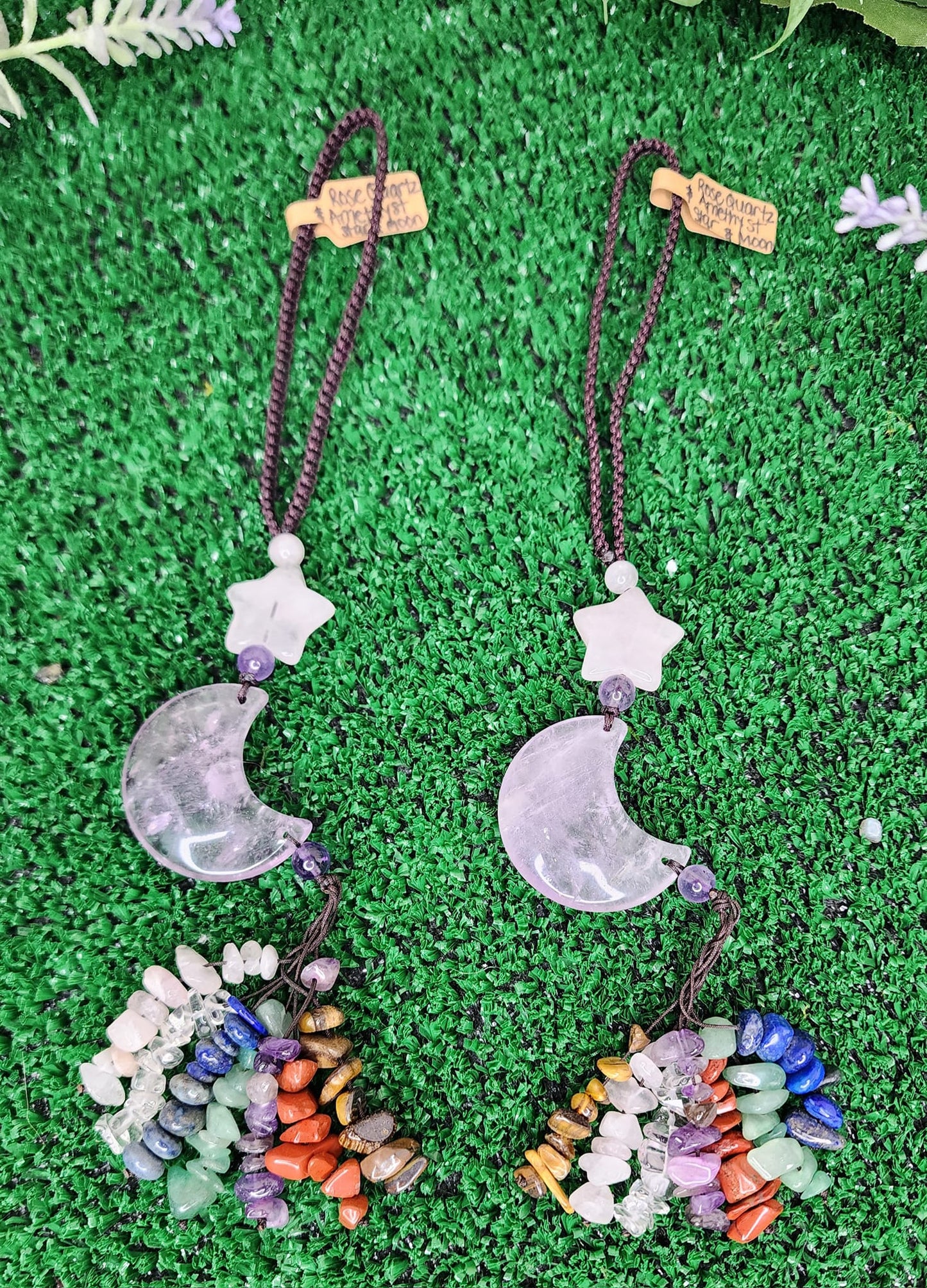 Amethyst Moon and Rose Quartz Star Hangers