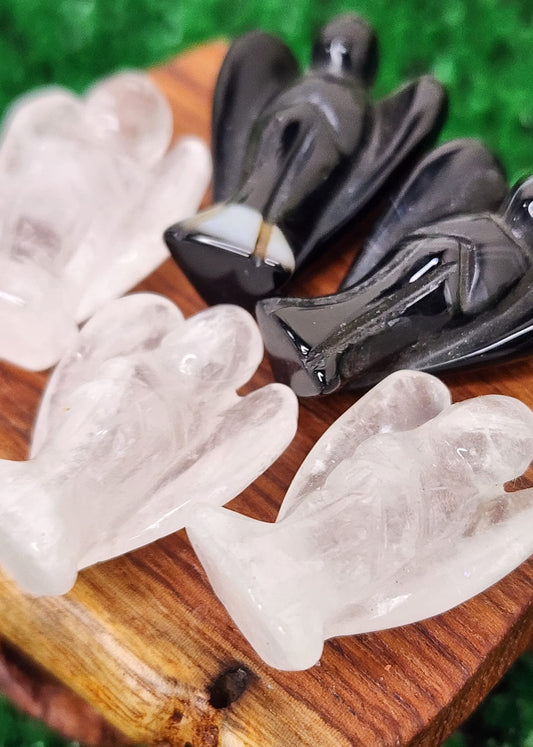 Black Agate & Clear Quartz Crystal Angels 😇