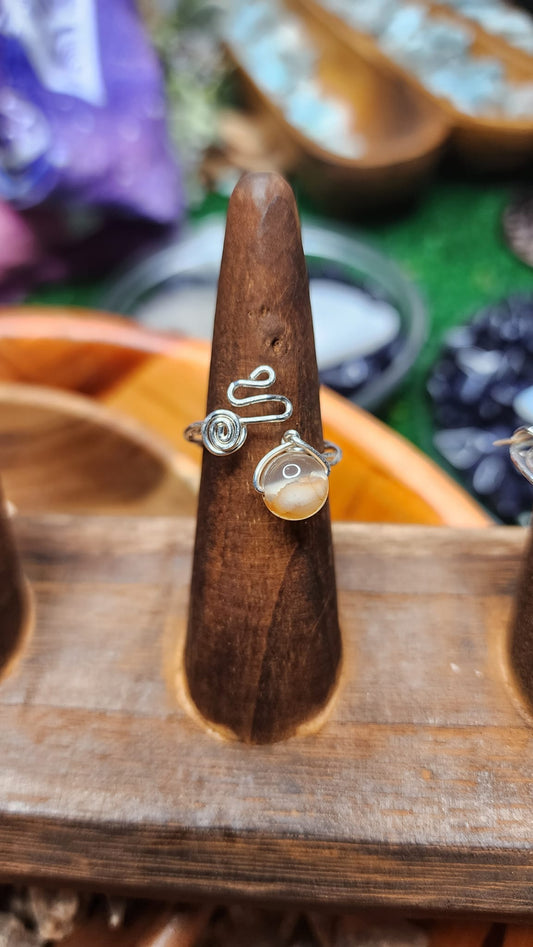 Orange Flower Agate Twisted Wire Wrapped Ring (Adjustable)