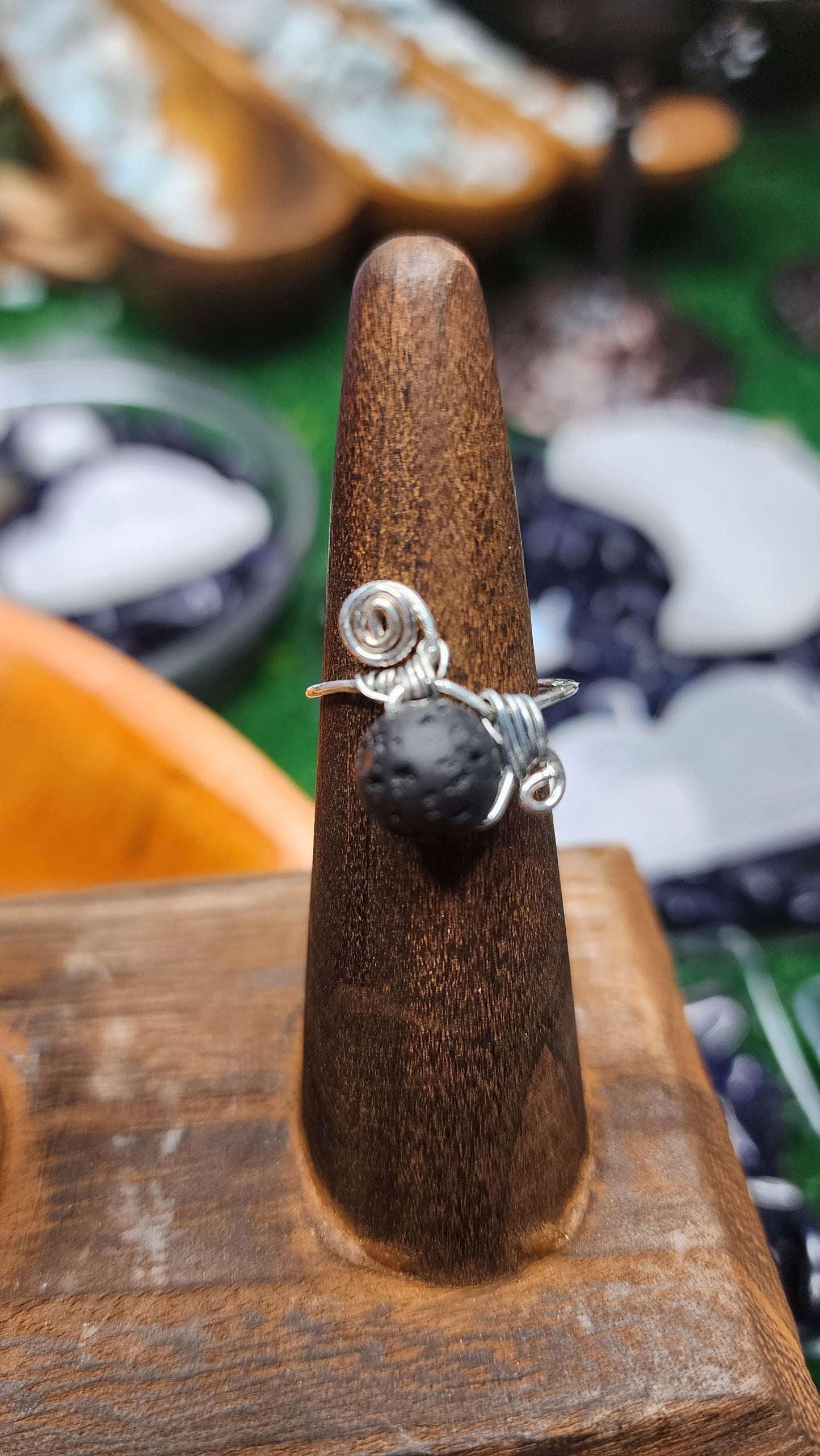 Black Lava Stone Wire Wrapped Ring 🖤
