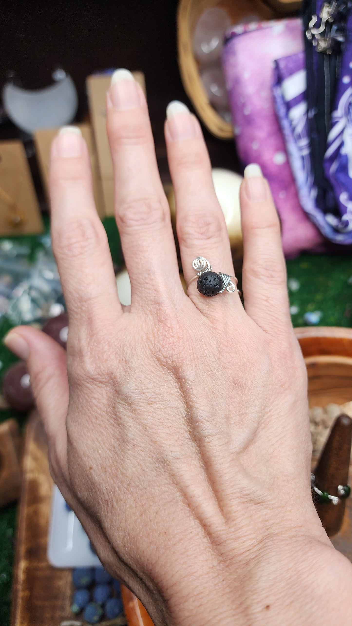 Black Lava Stone Wire Wrapped Ring 🖤