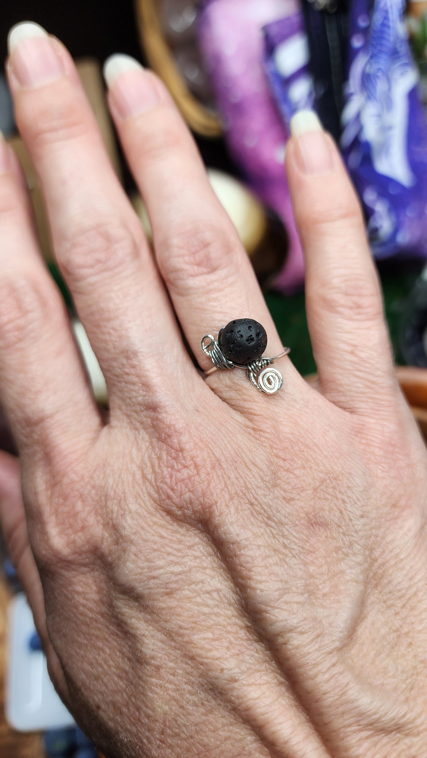 Black Lava Stone Wire Wrapped Ring 🖤