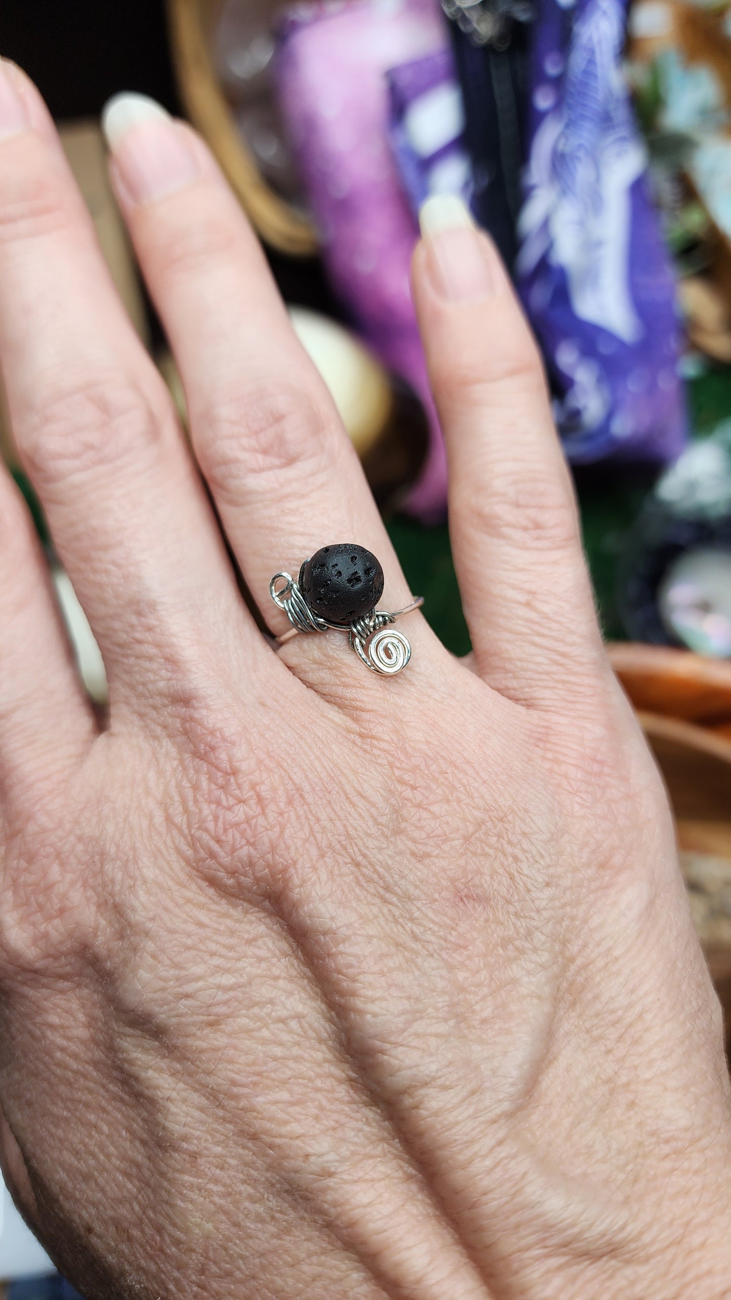 Black Lava Stone Wire Wrapped Ring 🖤