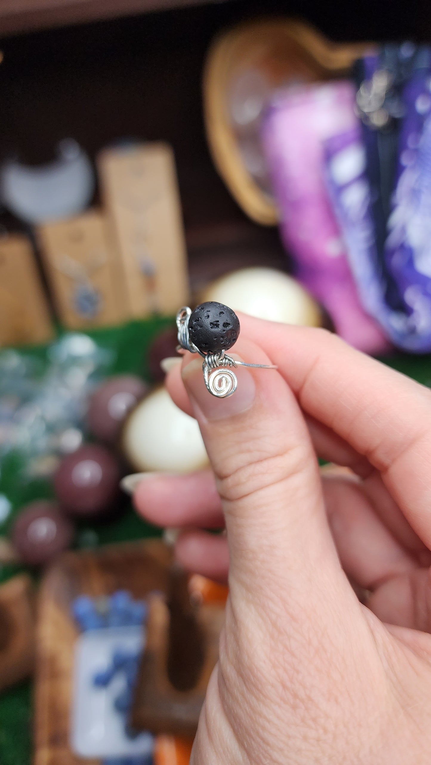 Black Lava Stone Wire Wrapped Ring 🖤