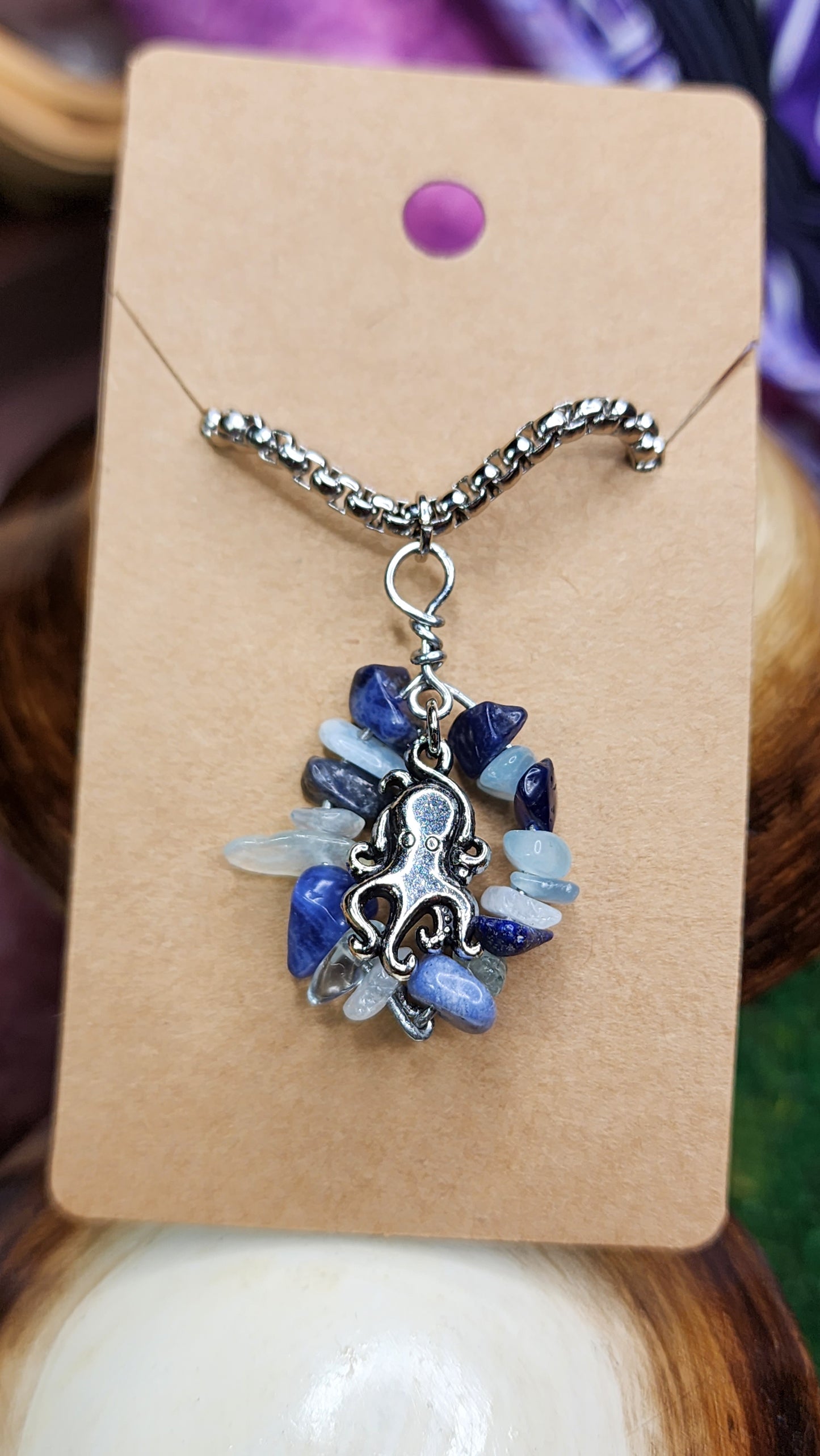 Aquamarine and Sodalite Octopus Necklace 🐙