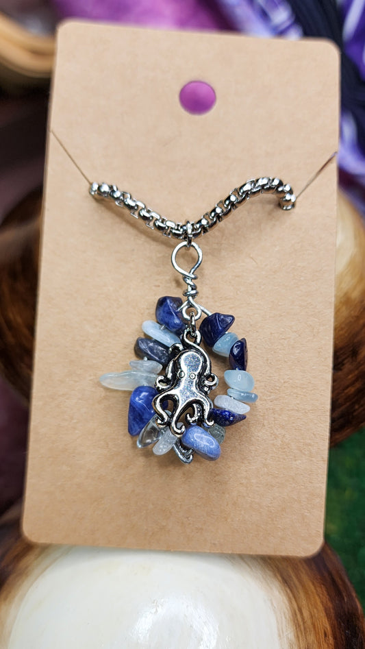 Aquamarine and Sodalite Octopus Necklace 🐙