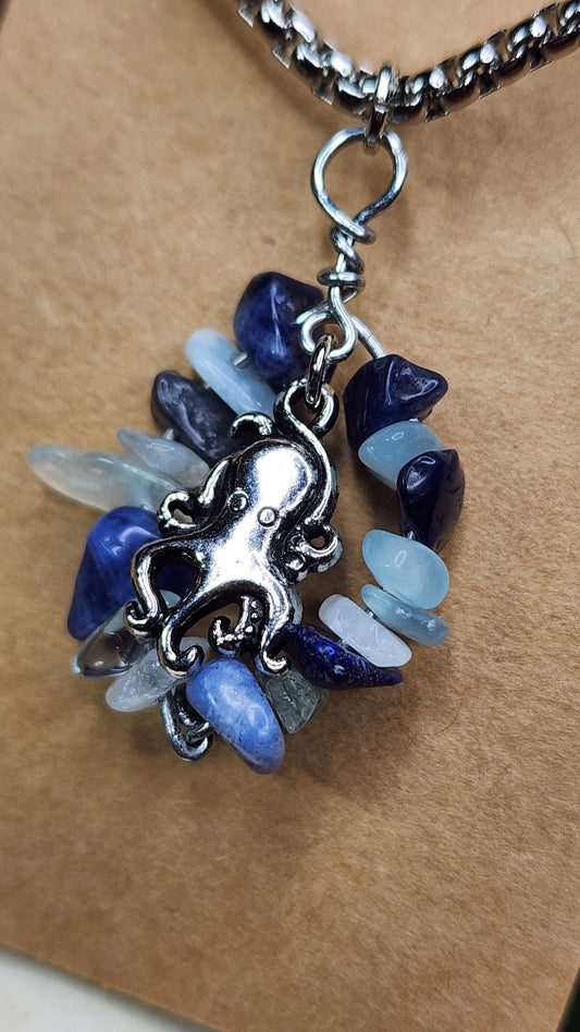 Aquamarine and Sodalite Octopus Necklace 🐙