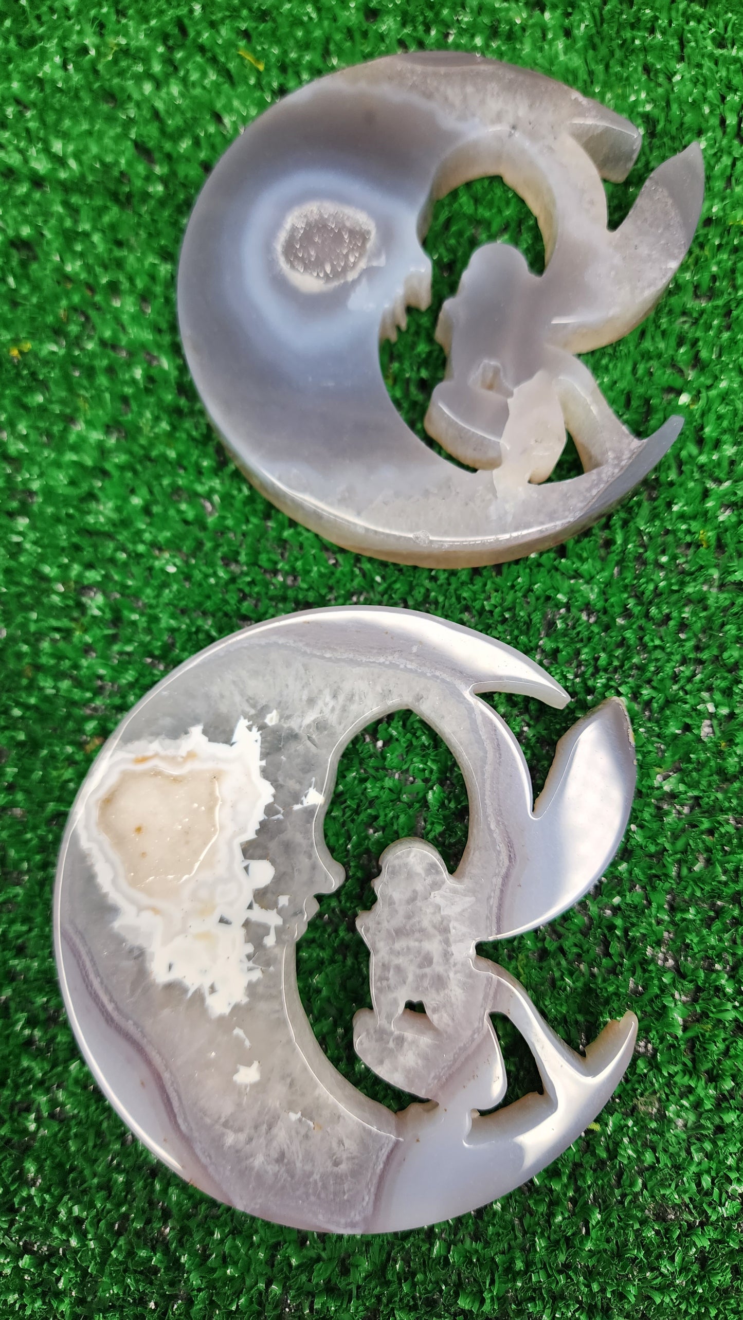 Druzy Agate Fairy on Moon Carvings