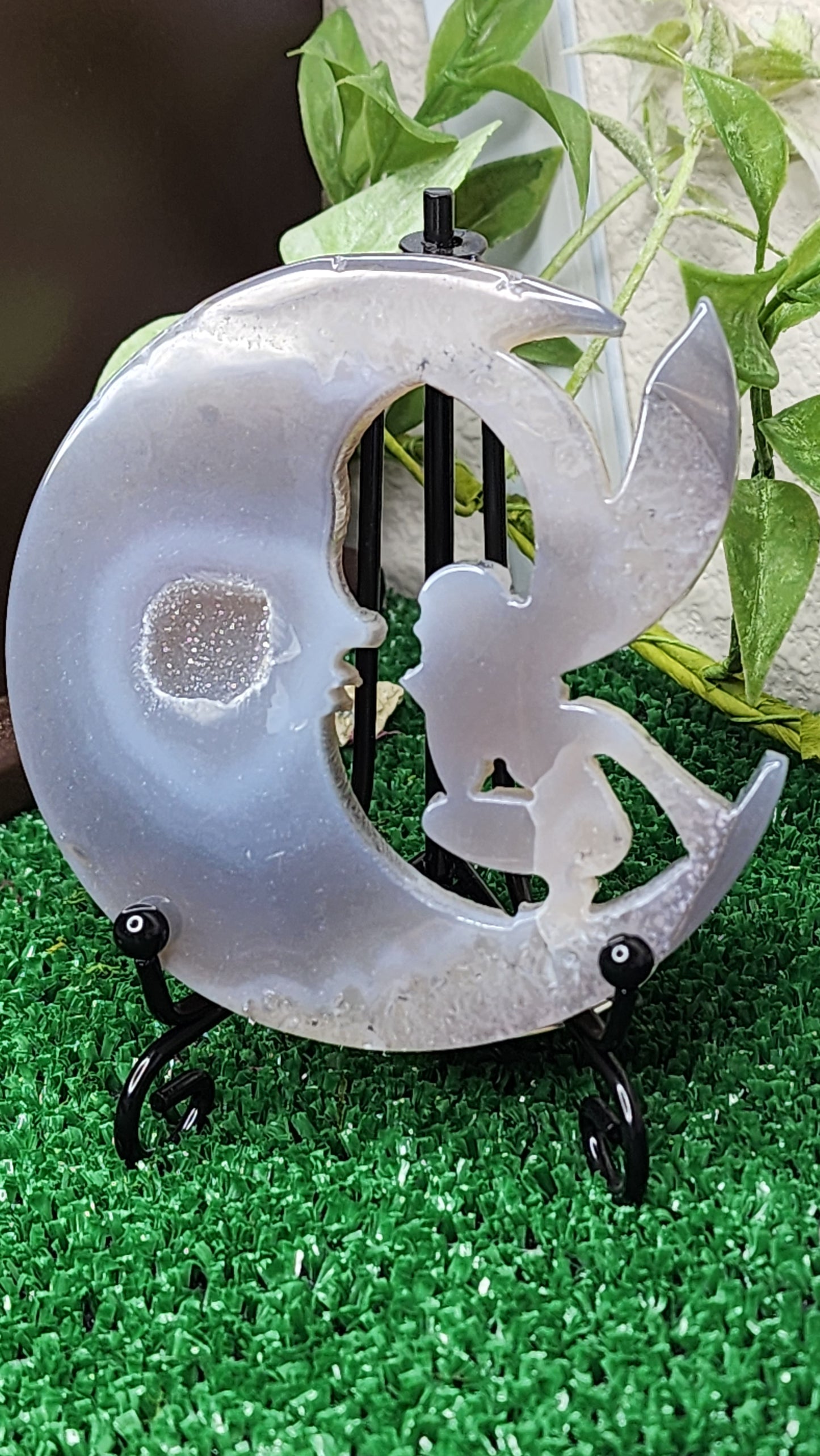 Druzy Agate Fairy on Moon Carvings