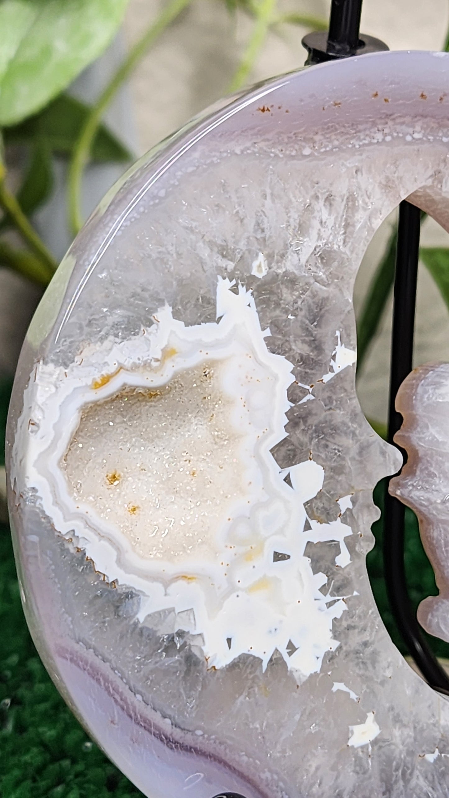 Druzy Agate Fairy on Moon Carvings