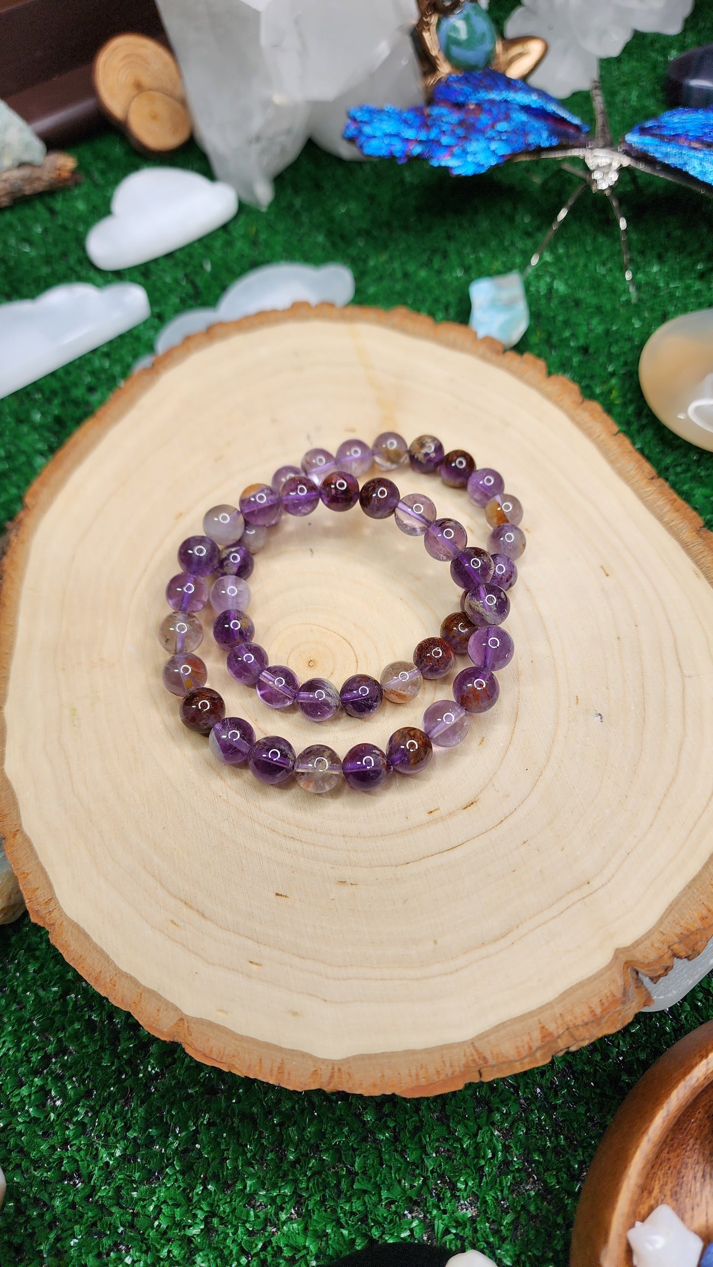 Garden Quartz with Amethyst Beaded Bracelets (8mm)