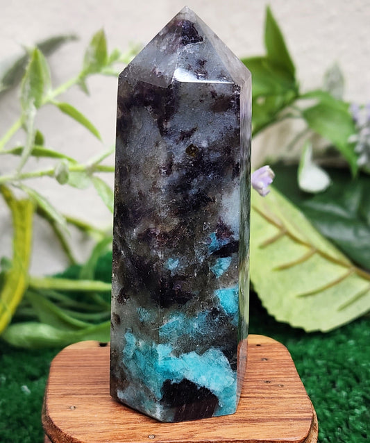 Amazonite, Smoky Quartz, Lepidolite, & Black Tourmaline Mixed Tower (#2) 🖤