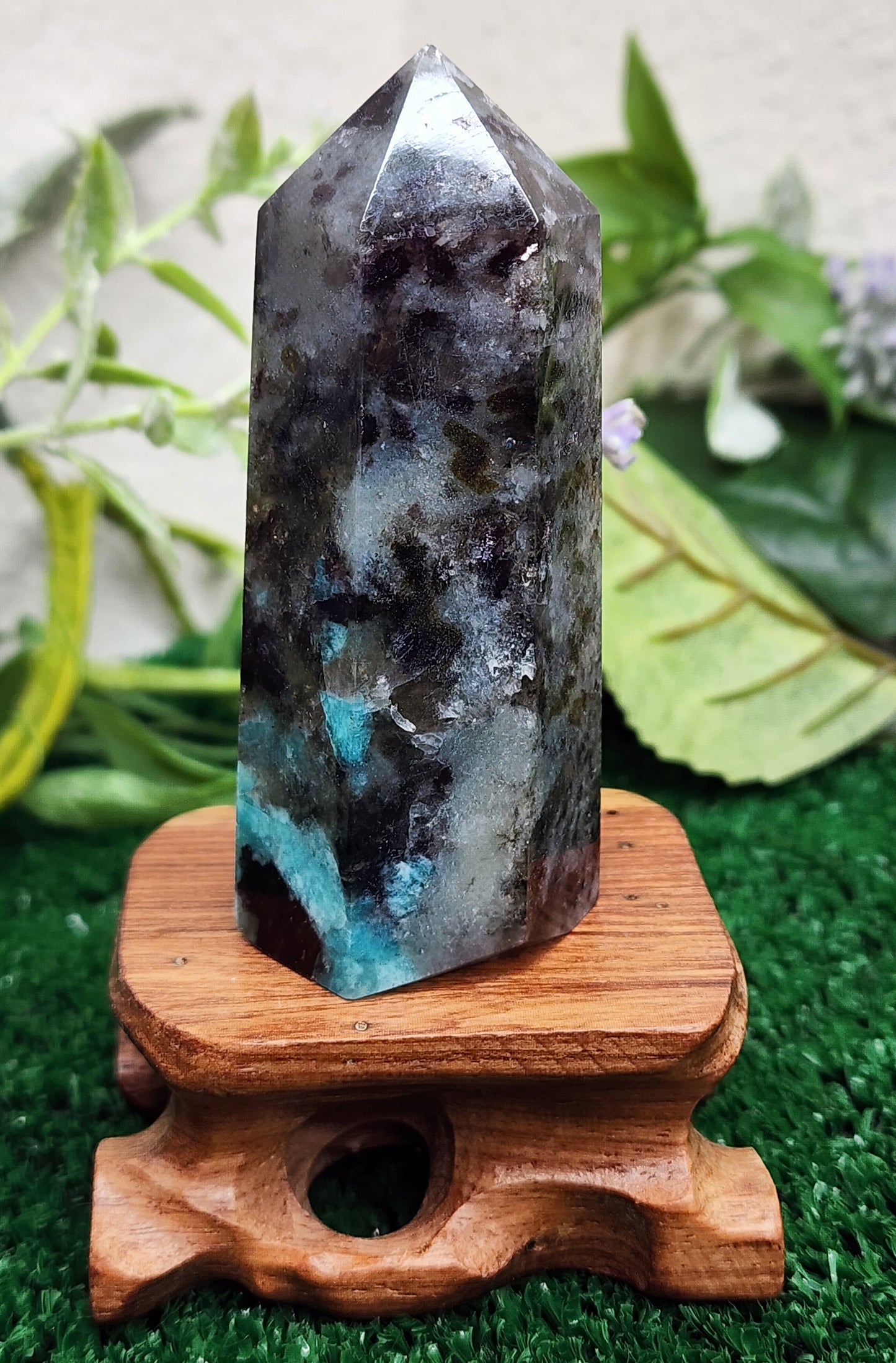 Amazonite, Smoky Quartz, Lepidolite, & Black Tourmaline Mixed Tower (#2) 🖤