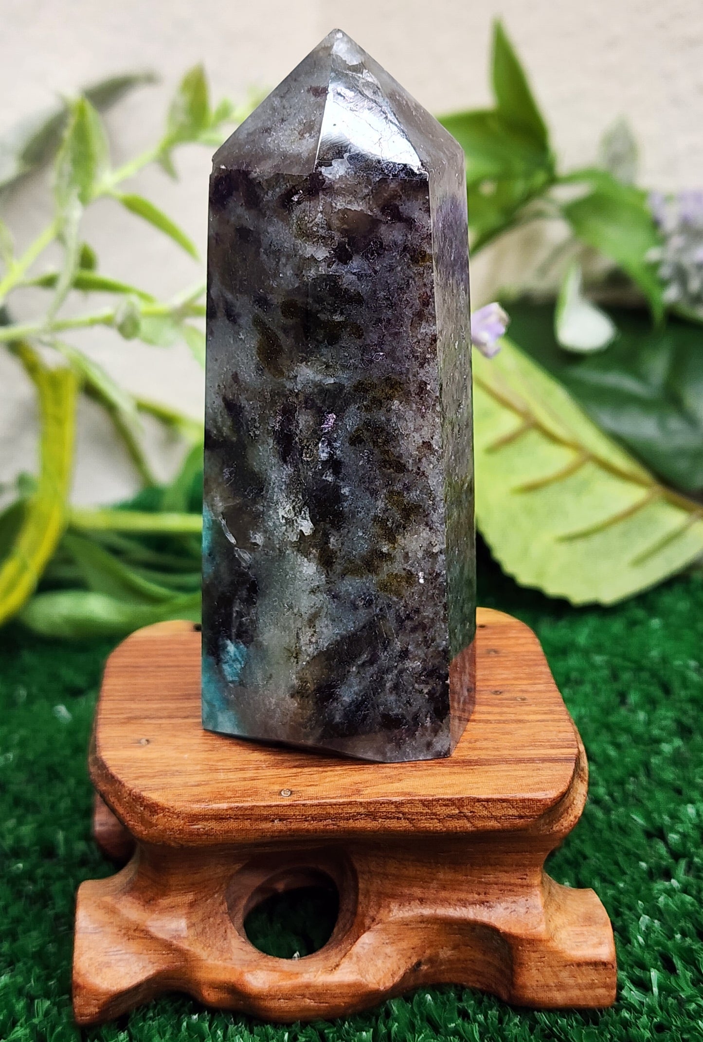 Amazonite, Smoky Quartz, Lepidolite, & Black Tourmaline Mixed Tower (#2) 🖤