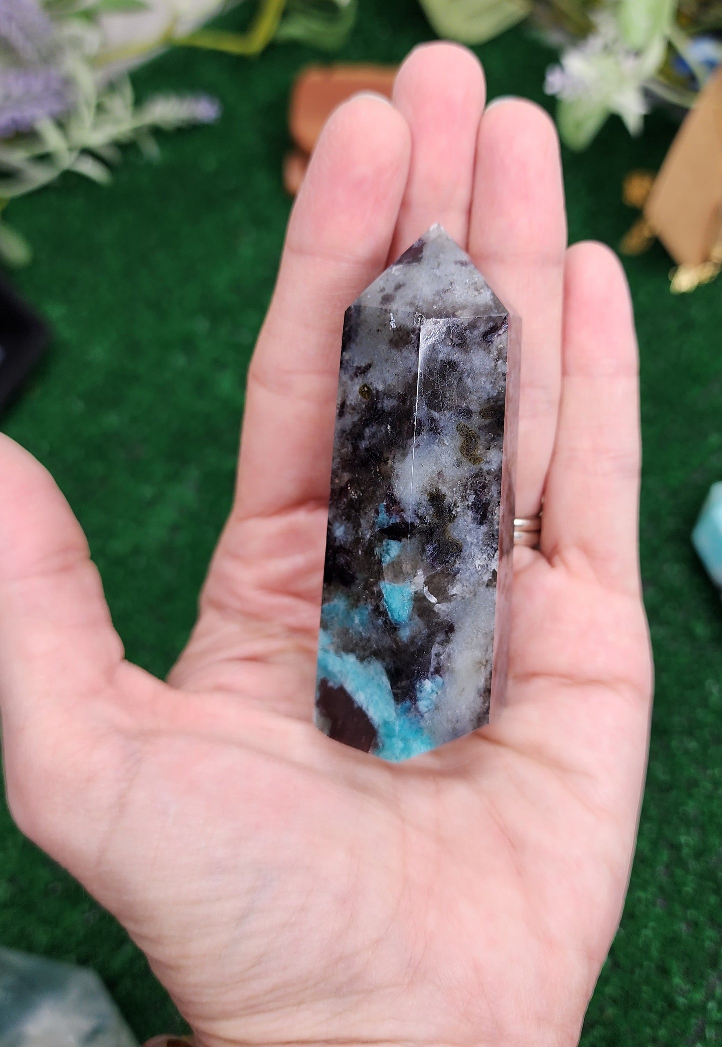 Amazonite, Smoky Quartz, Lepidolite, & Black Tourmaline Mixed Tower (#2) 🖤