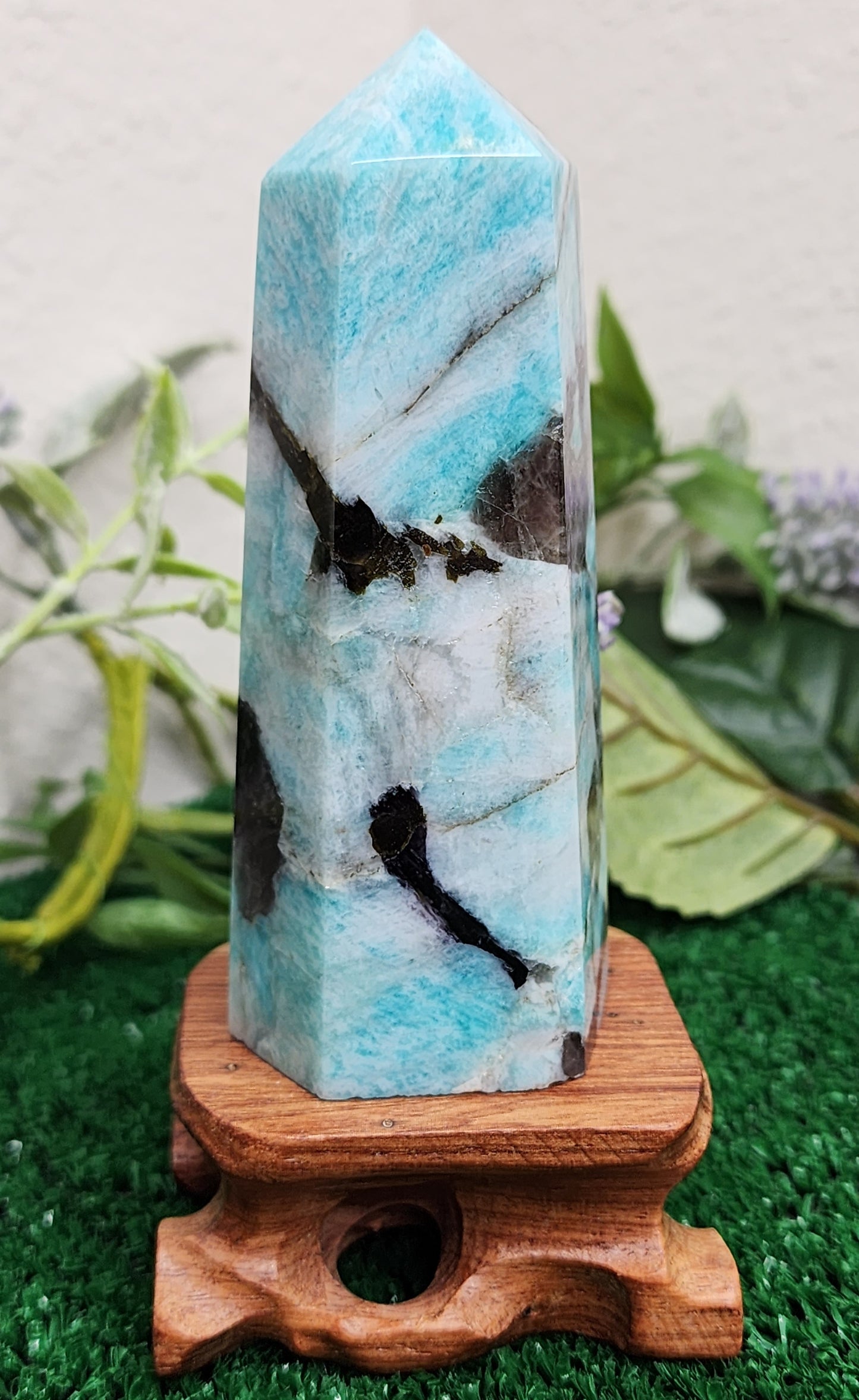Amazonite, Smoky Quartz, Lepidolite, & Black Tourmaline Mixed Tower (#3) 🖤