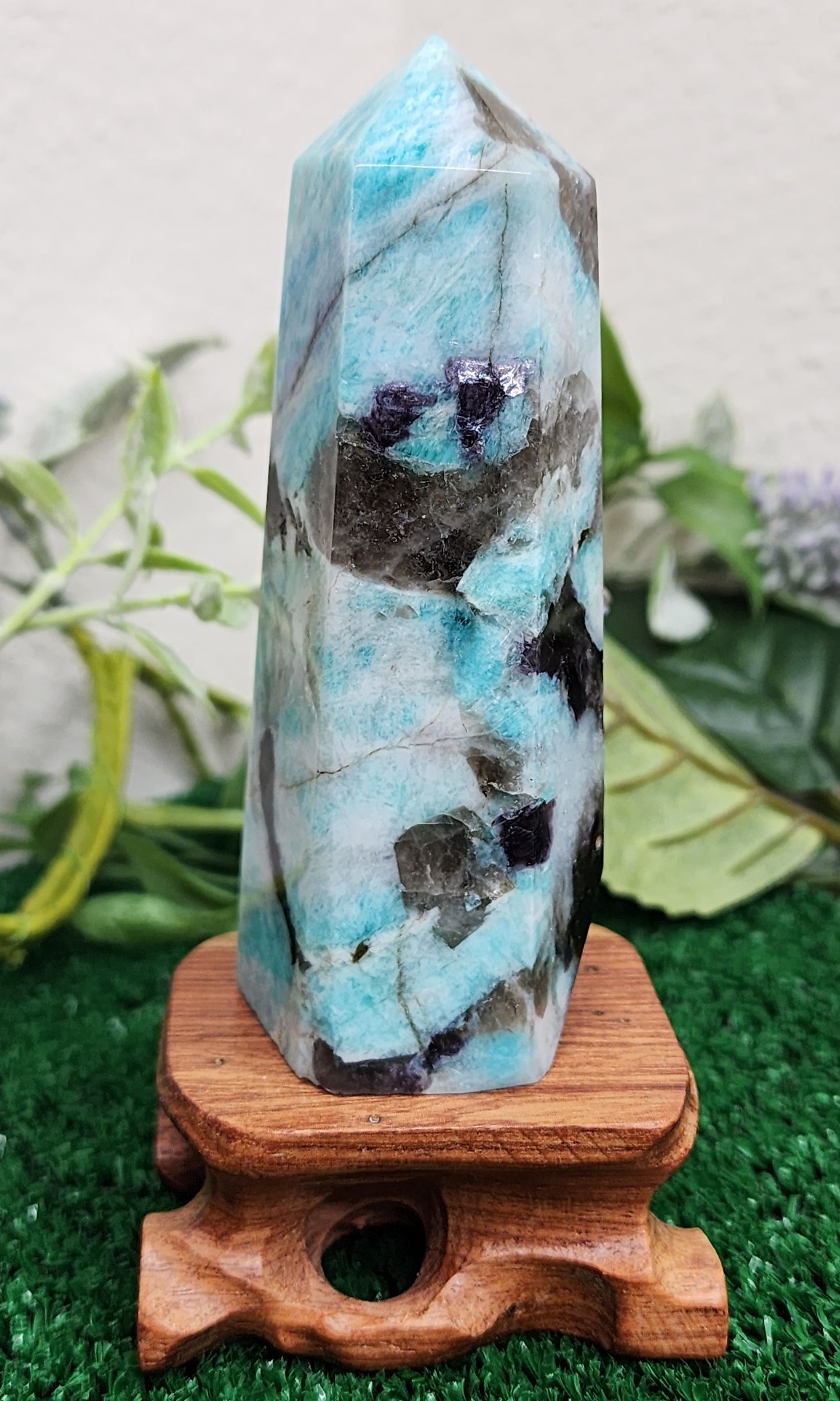 Amazonite, Smoky Quartz, Lepidolite, & Black Tourmaline Mixed Tower (#3) 🖤