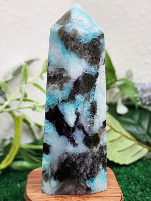 Amazonite, Smoky Quartz, Lepidolite, & Black Tourmaline Mixed Tower (#3) 🖤