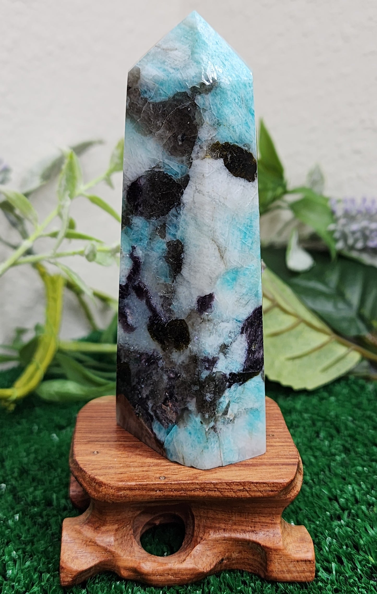 Amazonite, Smoky Quartz, Lepidolite, & Black Tourmaline Mixed Tower (#3) 🖤