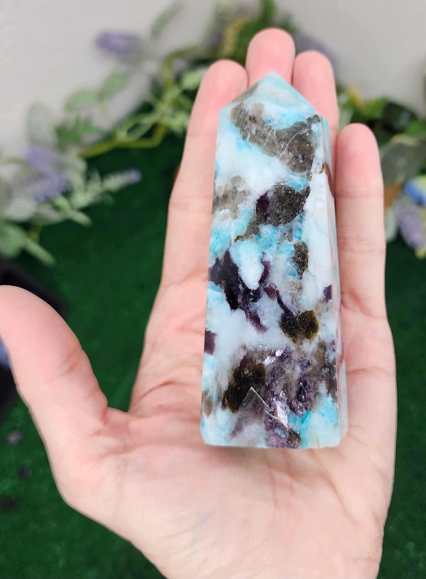Amazonite, Smoky Quartz, Lepidolite, & Black Tourmaline Mixed Tower (#3) 🖤