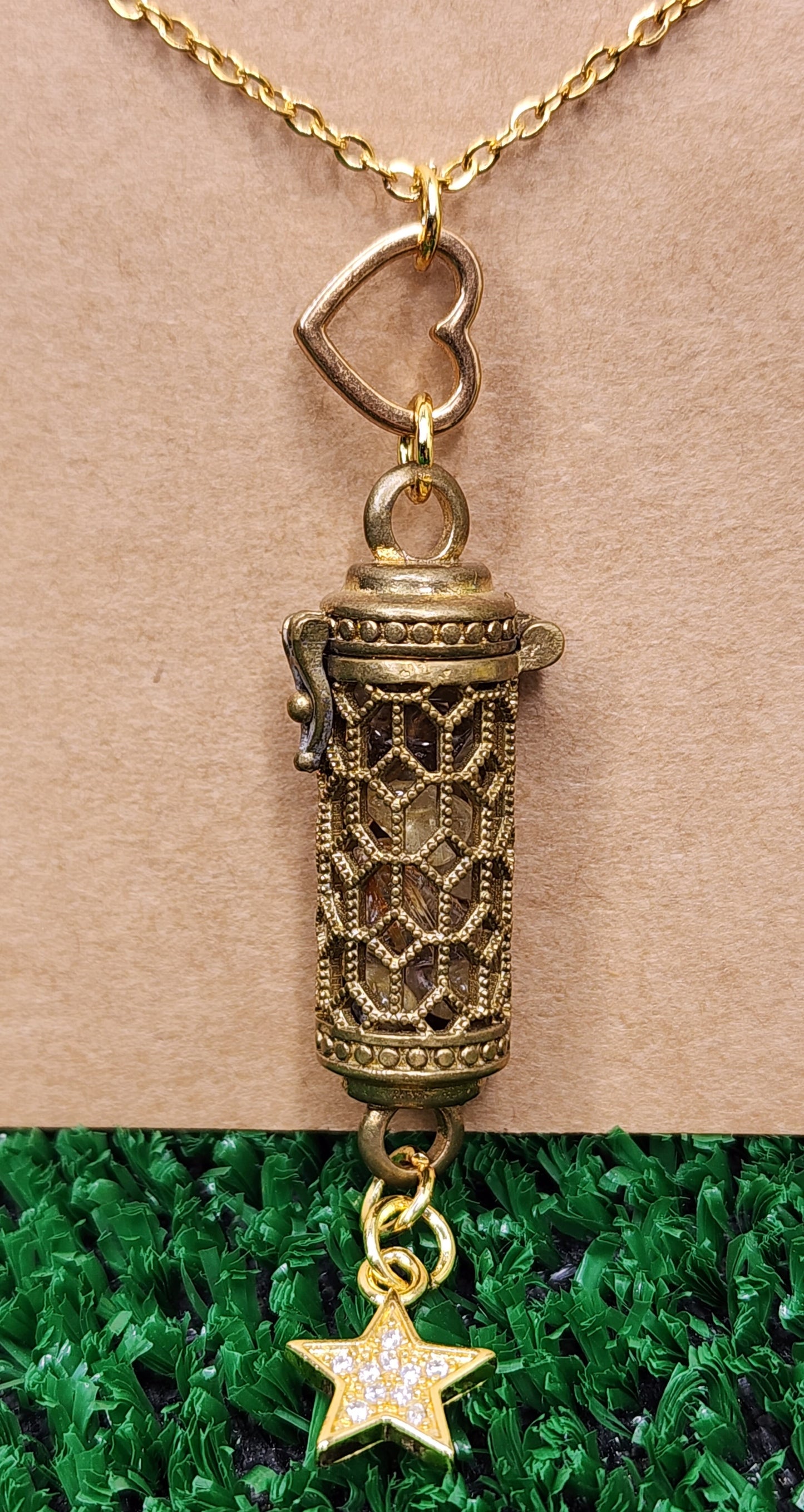 Copper Cage Pendants with Crystal Chips and Charms✨️