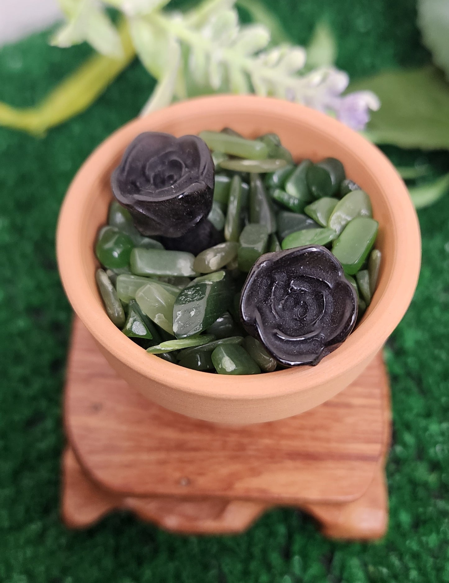 Mini Opalite and Silver Sheen Obsidian Roses 🖤