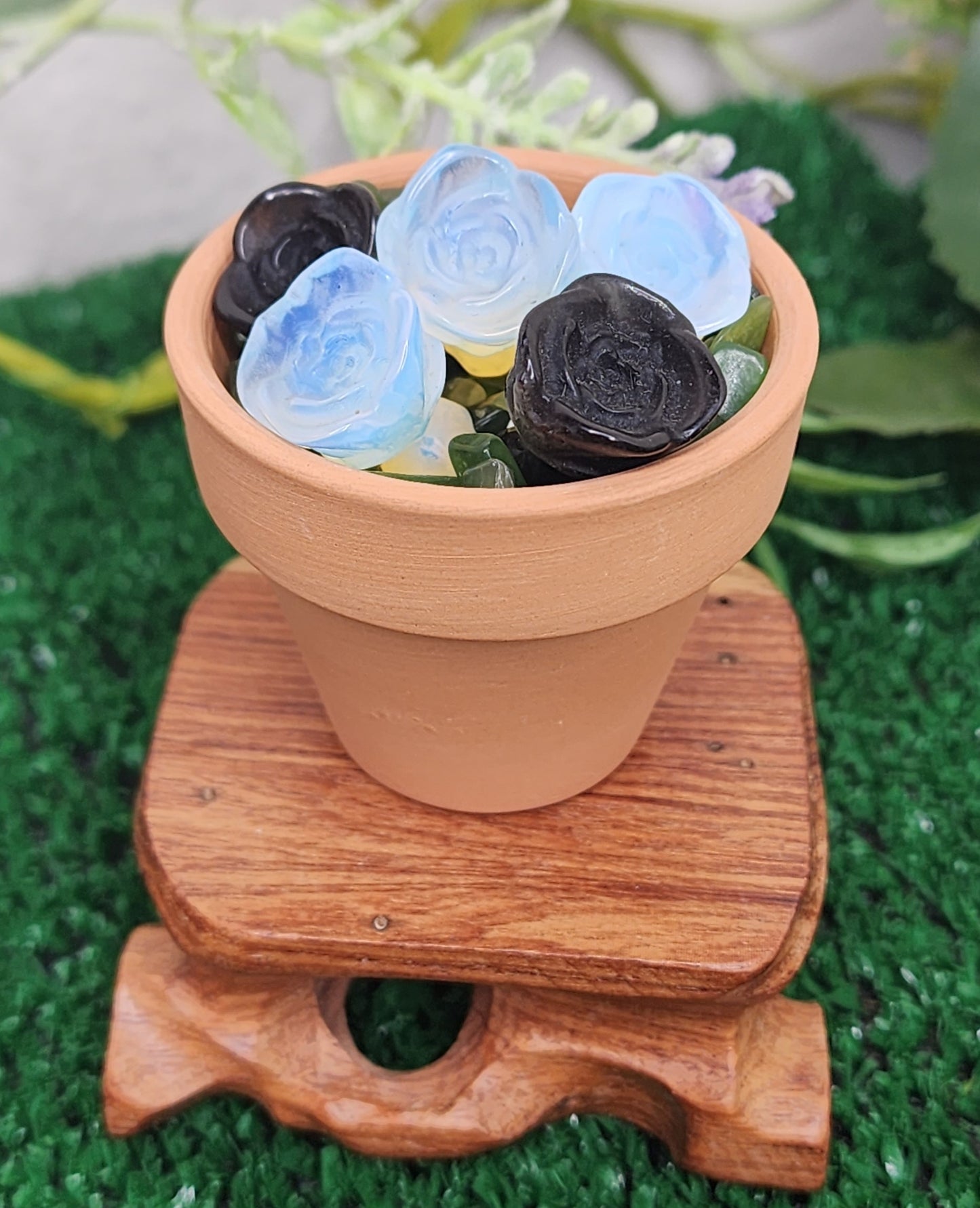 Mini Opalite and Silver Sheen Obsidian Roses 🖤