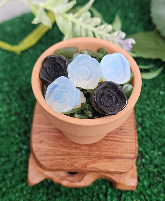 Mini Opalite and Silver Sheen Obsidian Roses 🖤