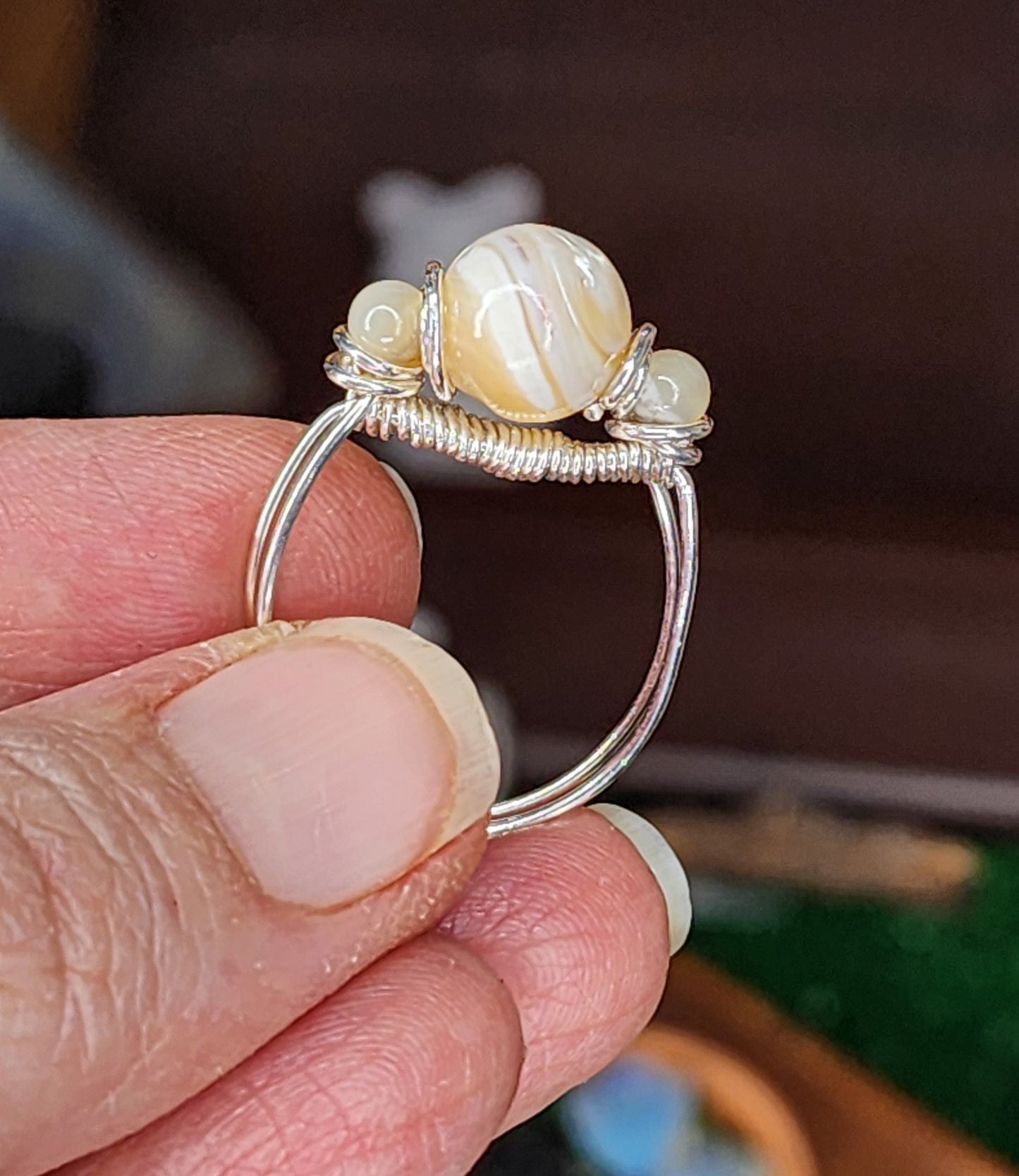 Mother of Pearl Wire Wrapped Ring 🦪