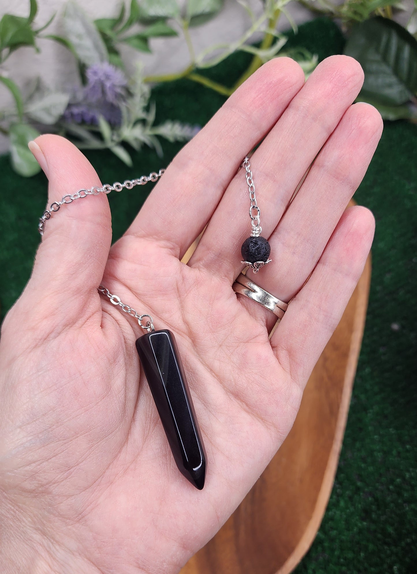 Black Agate Pendulum w/ Lava Stone 🖤