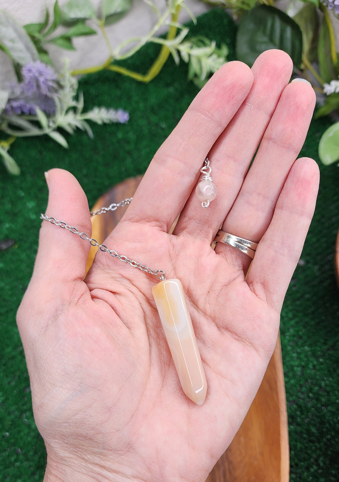 Orange Agate Pendulum w/ Flower Agate 🌼