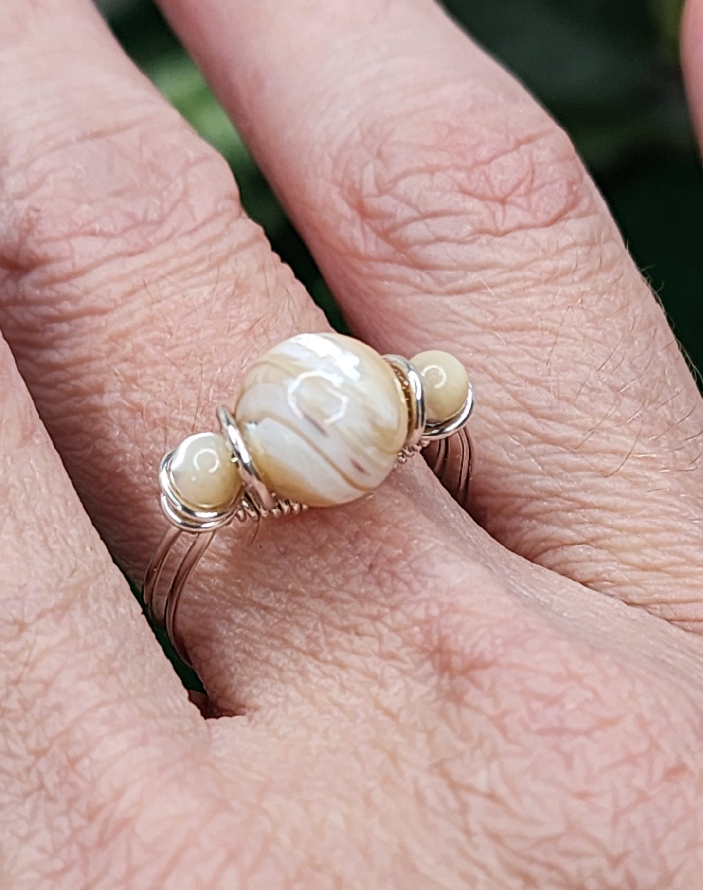 Mother of Pearl Wire Wrapped Ring 🦪