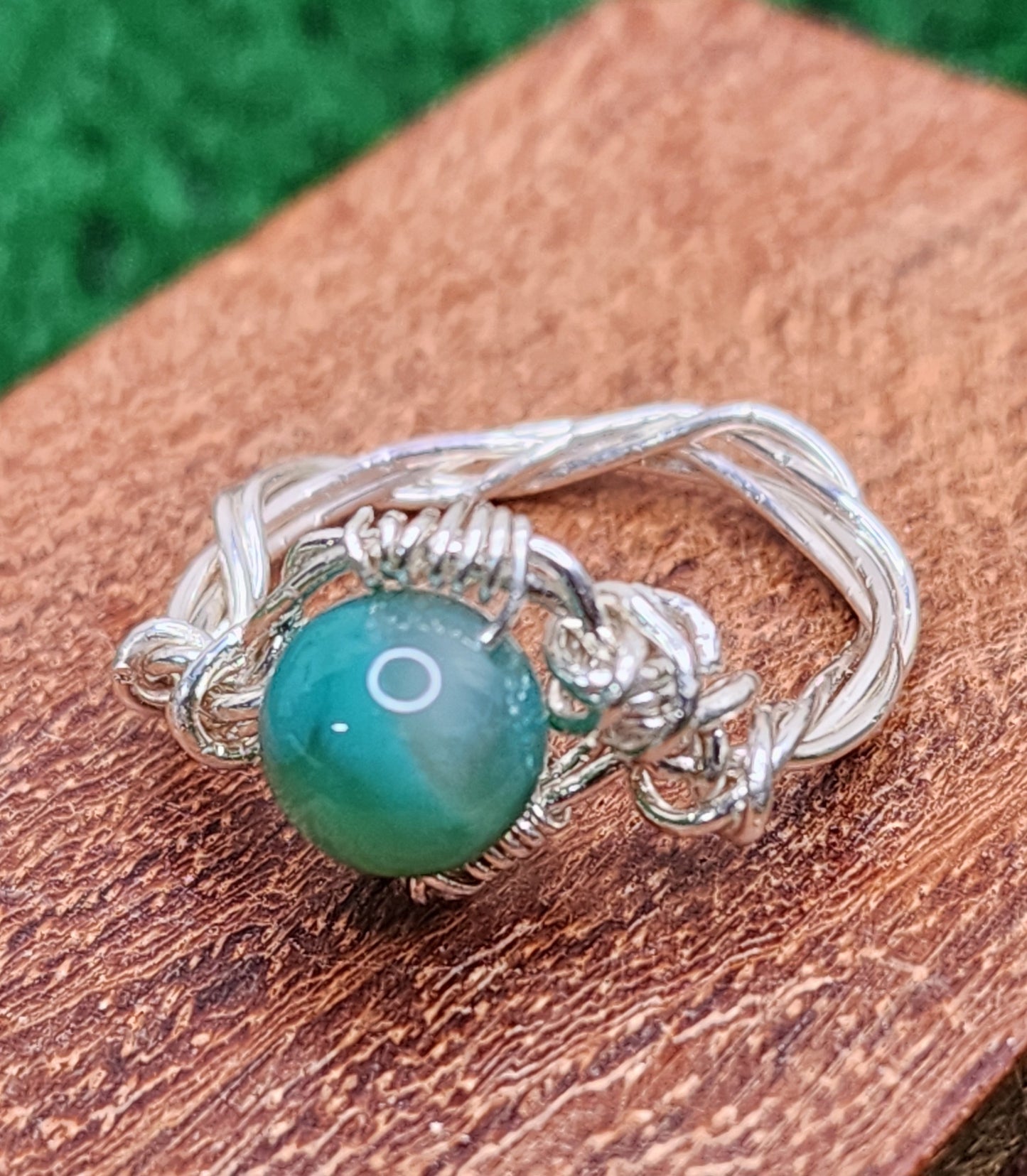 Green Flower Agate Twisted Wire Wrapped Ring 💚🌸