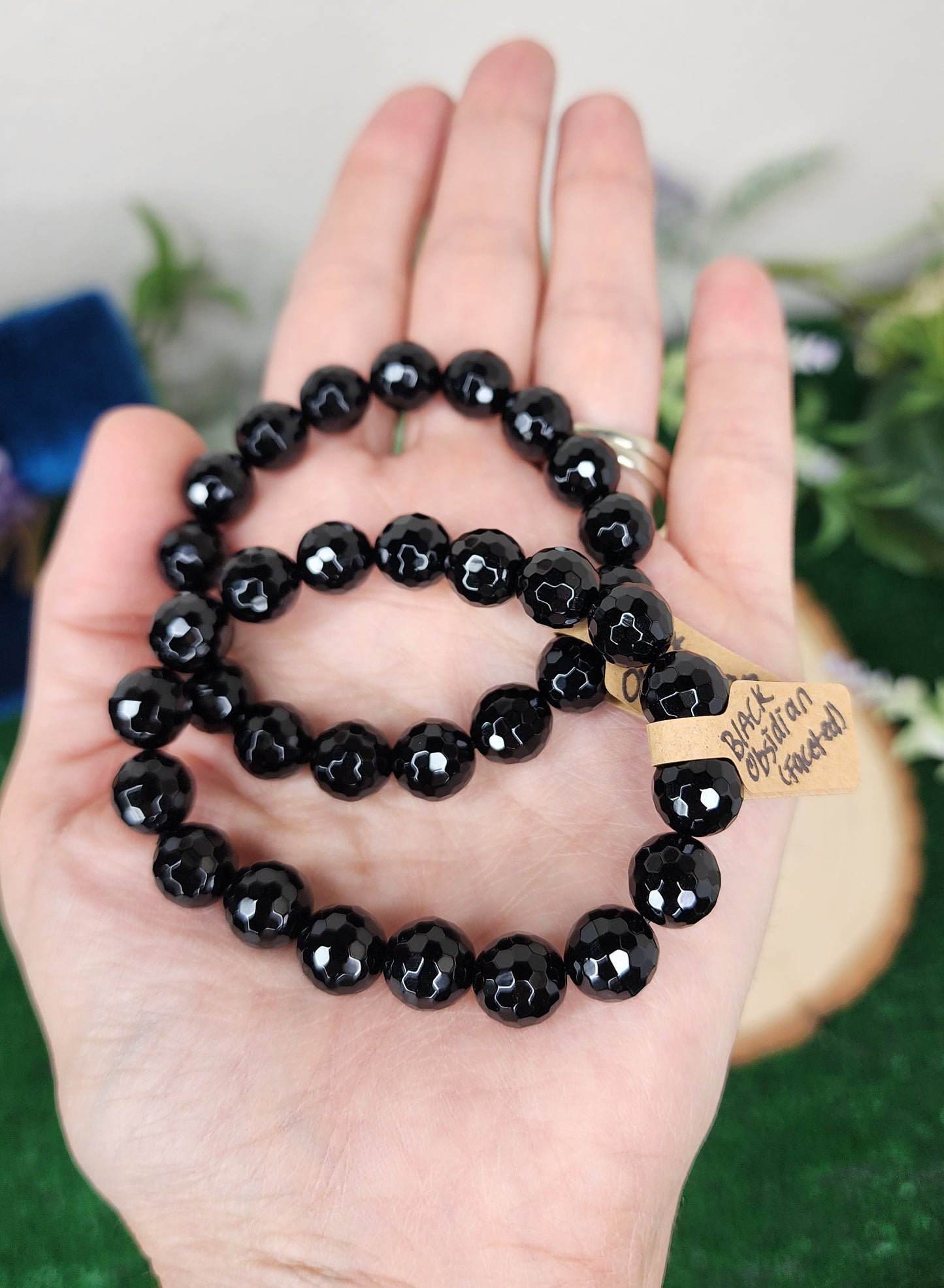 Faceted Black Obsidian Bracelets (10mm)